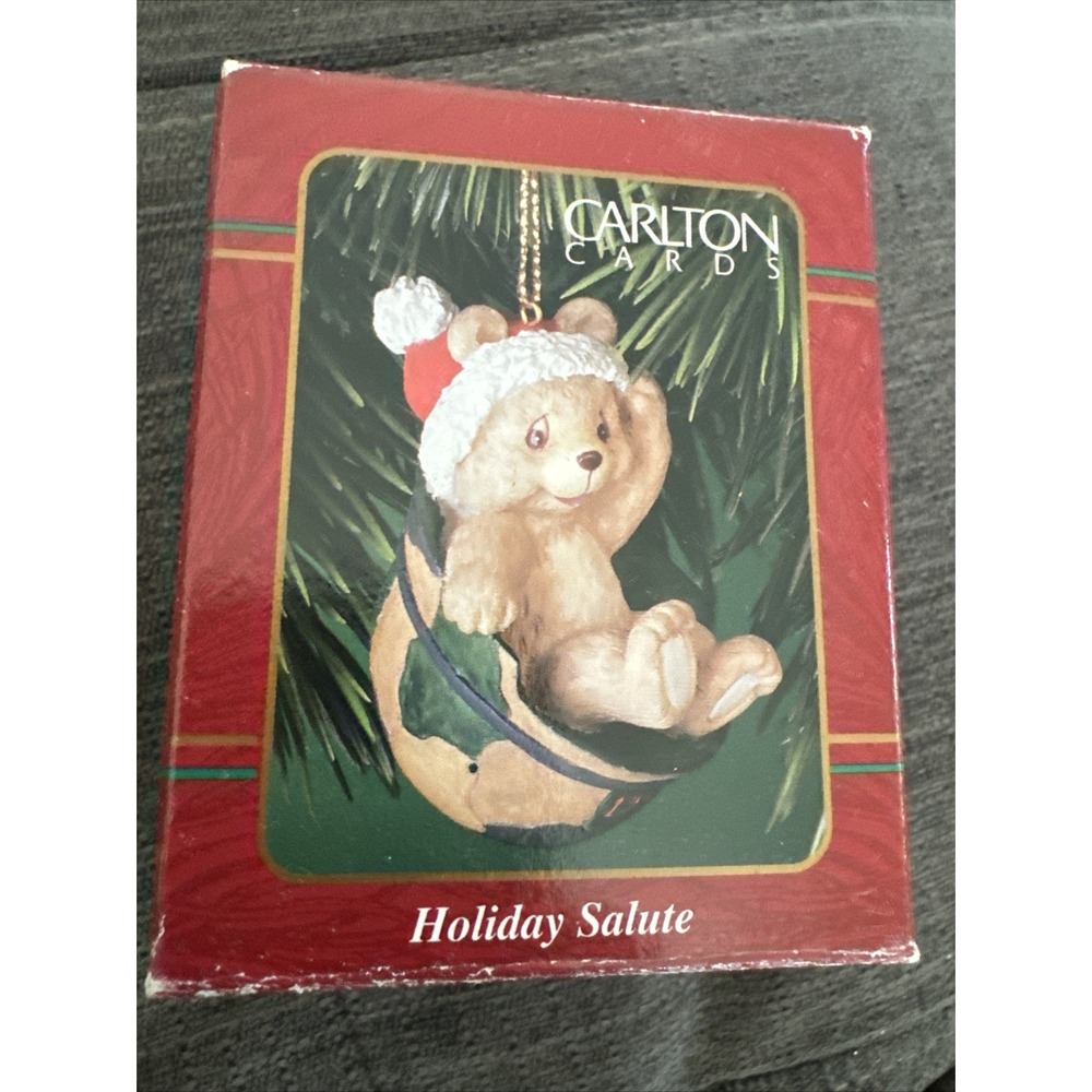 Carlton Cards "Holiday Salute" Santa Bear in Army Helmet Ornament Original Box
